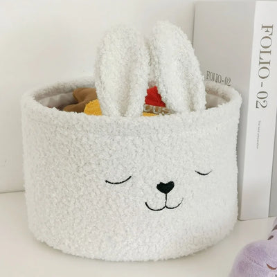 Rabbit Ears Plush Storage Basket | Cute Embroidered Toy Organizer