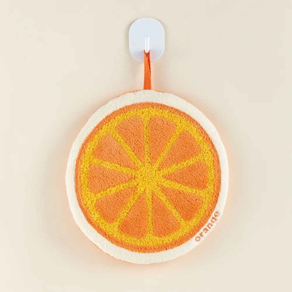 Cartoon Fruit Coral Fleece Hand Towel – Absorbent Hanging Kitchen Cloth