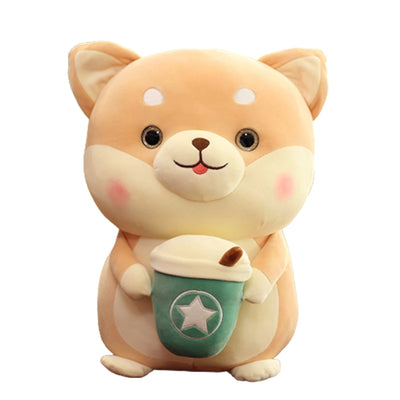 Plushie Shiba Inu buvant du bubble tea, 2 styles, 8" | 20 cm