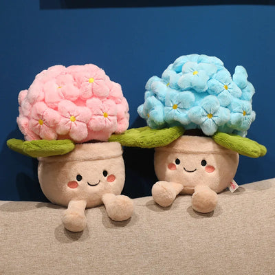 Smiling Hydrangea Potted Plush | Fluffy Flower Decor Toy, 28cm