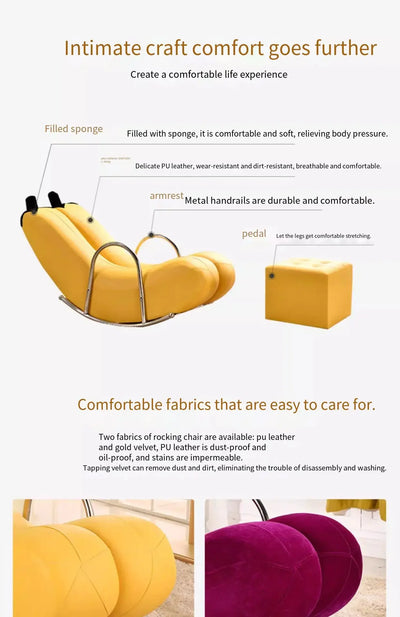 Go Bananas Schaukelstuhl - Fünf Farben, Kunstleder oder Plüschdesign