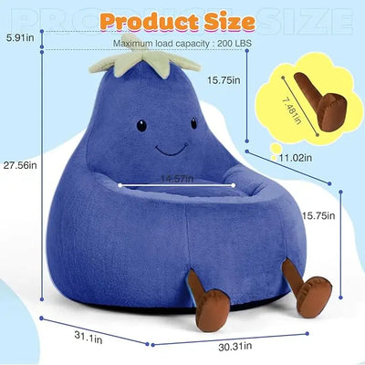 Veggie Bean Bag Chair | Kids' Plush Stuffed Sofa Seat, 31-inch