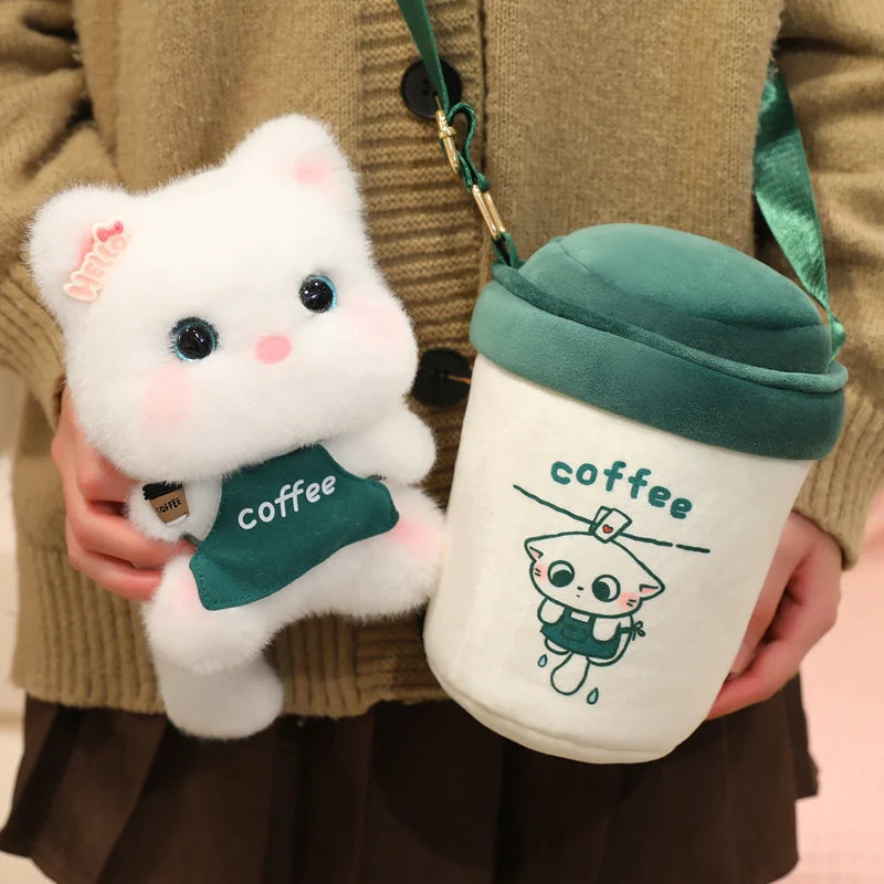 Kawaii Cat-in-a-Cup Plush Bag | 2-in-1 Stuffed Kitten Purse