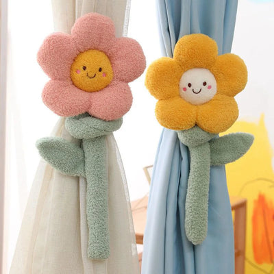 Plush Flower Curtain Tie Back – Long Stem Room Decor, 39" | 100 cm