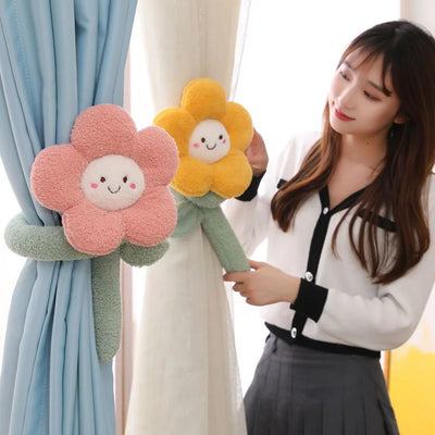 Plush Flower Curtain Tie Back – Long Stem Room Decor, 39" | 100 cm