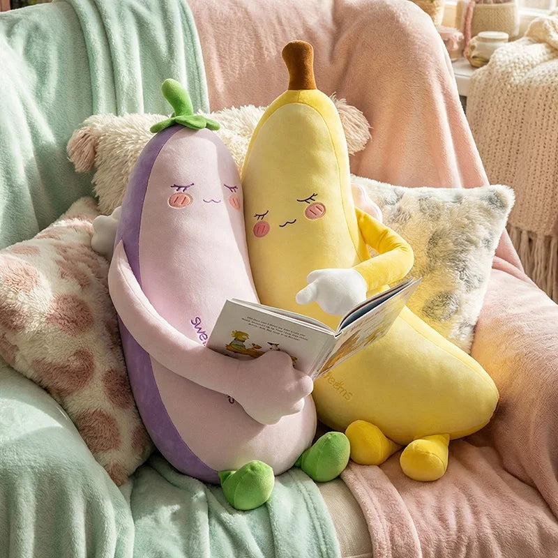 Cartoon Fruit & Animal Long Body Pillow – Banana, Eggplant, Bear Designs