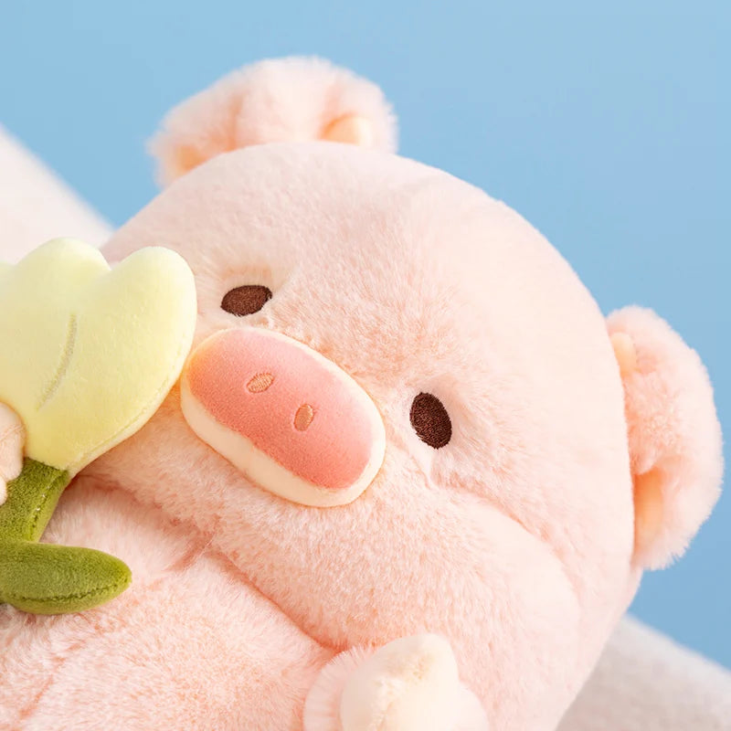 Flower-Holding Pig Plushie, Two Colors, 8-12" | 20-30 cm