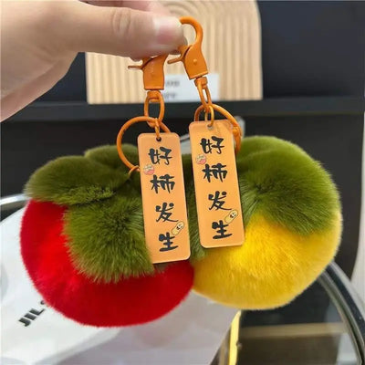 Mini Persimmon Rex Rabbit Fur Keychain – Cute Bag Pendant