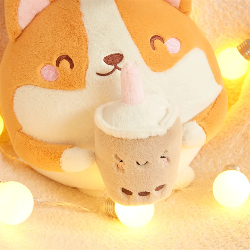 Plüsch Corgi Trinkt Bubble Tea, 12" | 30 cm