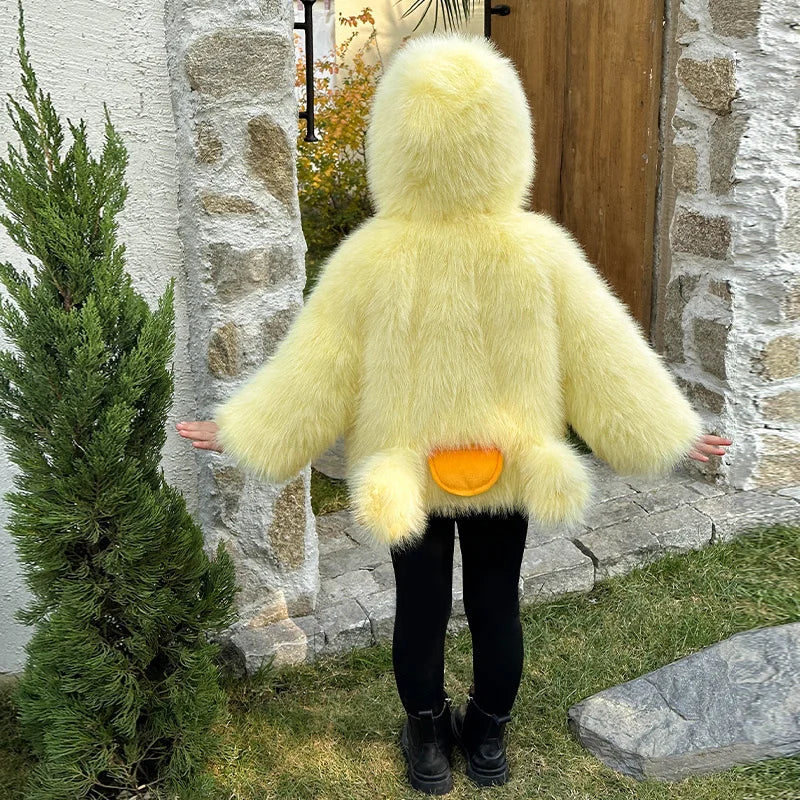 Duck-Themed Plush Hood Kids Jacket – Warm Cartoon Coat for Children