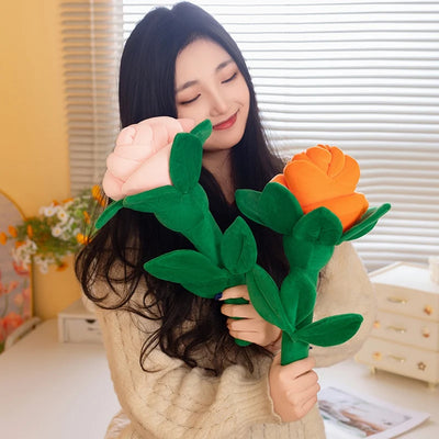 Plush Rose Flower Bouquet | Soft Stuffed Flower Gift Decor, 38cm