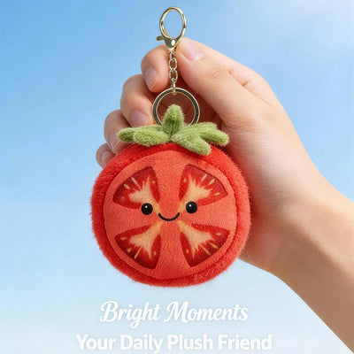 Kawaii Cartoon Tomato Plush Pendant – Soft Hanging Fruit Doll, 4" | 10 cm