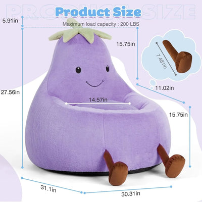 Veggie Bean Bag Chair | Kids' Plush Stuffed Sofa Seat, 31-inch