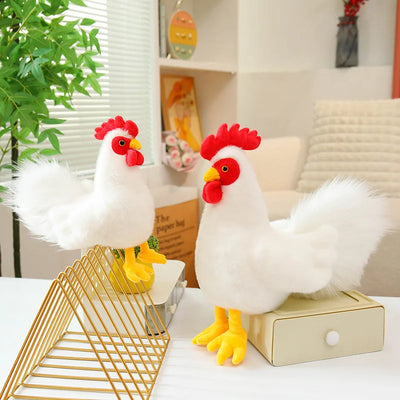 White Chicken & Rooster Plush Toys – Hen & Cock, 7-10" | 18-25 cm