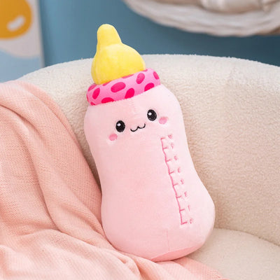 Kawaii Smiling Milk Bottle Plush Pillow | Cute Baby Bottle Stuffed Toy, 15\" | 38 cm