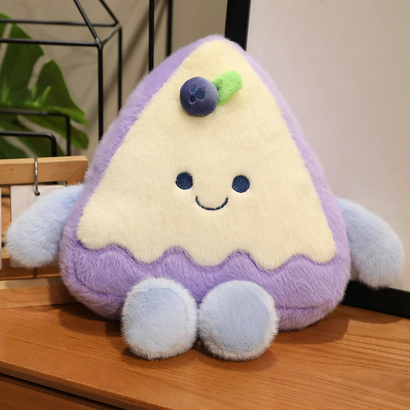 Kawaii Fruit Cake Plush Pillow – Strawberry, Blueberry & Grape Dessert Doll