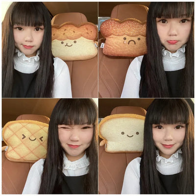 Toast-Shaped Car Headrest & Neck Pillow – Kawaii Car Seat Accessory