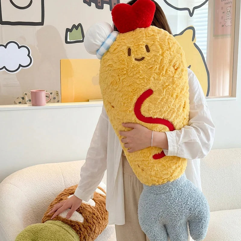 Simulation Cartoon Fork Plush Toys Creative Stuffed Soft Fried Shrimp Pillow Children Comfort Doll Home Decor for Kids Gifts