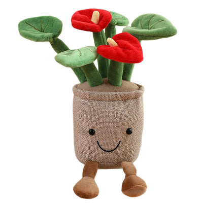Smiling Anthurium Plush | Potted Flower Doll & Keychain Pendant