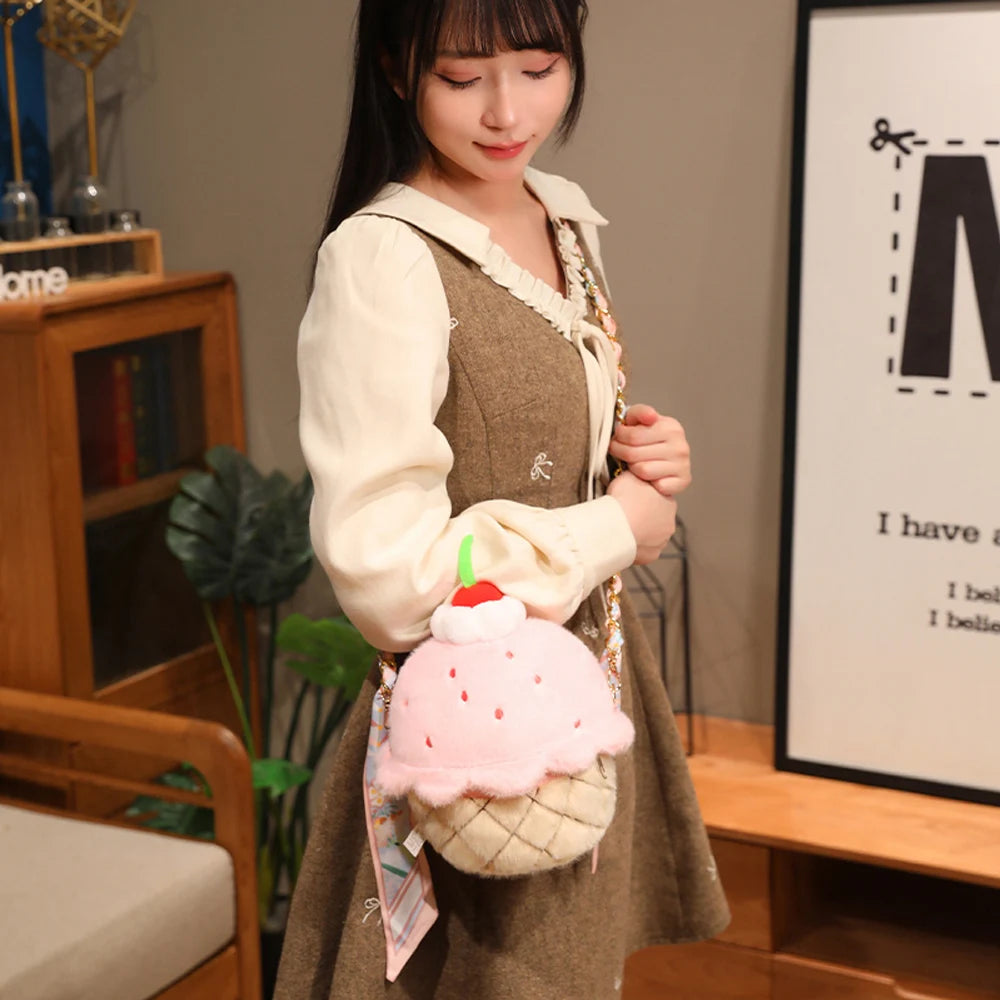 Strawberry Plush Dessert Bag – Kawaii Mini Crossbody, 9" | 23 cm