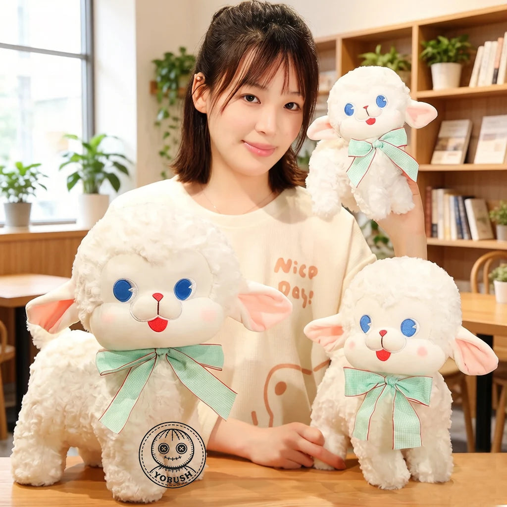 White Lamb Plushie with Bow, 8" |20 cm