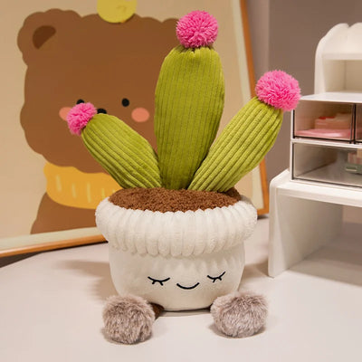 Kawaii Animal-Faced Potted Plant Plushies – Cat, Bear & Elephant, 12" | 30 cm