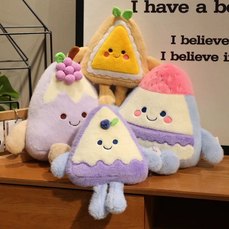 Kawaii Fruit Cake Plush Pillow – Strawberry, Blueberry & Grape Dessert Doll