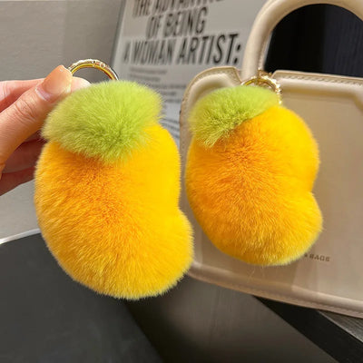 Mango Car Keychain – Real Fur Plush Otter Rabbit Pendant