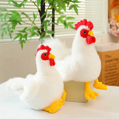 White Chicken & Rooster Plush Toys – Hen & Cock, 7-10" | 18-25 cm
