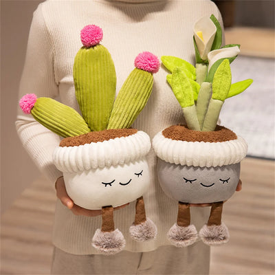 Kawaii Animal-Faced Potted Plant Plushies – Cat, Bear & Elephant, 12" | 30 cm