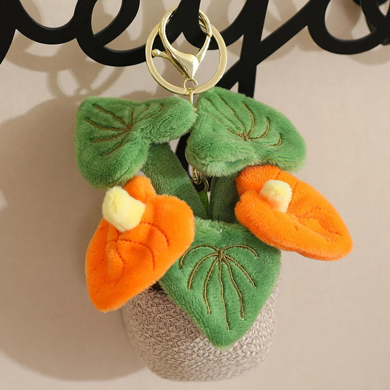 Smiling Anthurium Plush | Potted Flower Doll & Keychain Pendant
