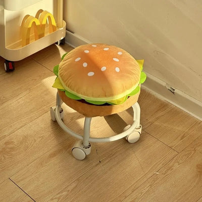 Hamburger Rolling Stool | Food-Themed Swivel Seat with Caster Wheels