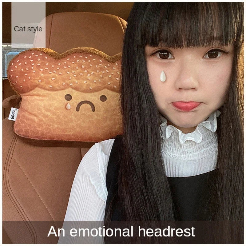 Toast-Shaped Car Headrest & Neck Pillow – Kawaii Car Seat Accessory