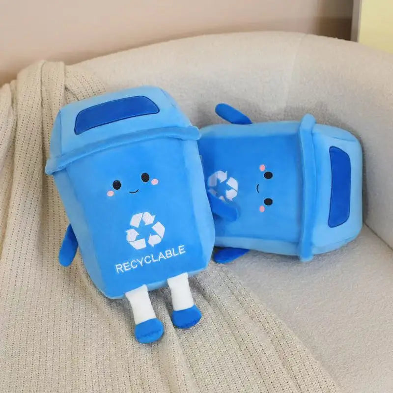 Plushie Recycle Bin – Cute Cartoon Trash Can Plush Toy Pillow, 12" | 30 cm