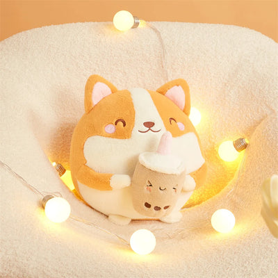 Corgi di peluche che beve tè con le bolle, 12" | 30 centimetri