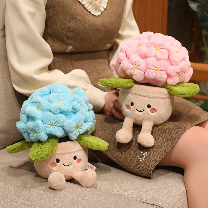 Smiling Hydrangea Potted Plush | Fluffy Flower Decor Toy, 28cm