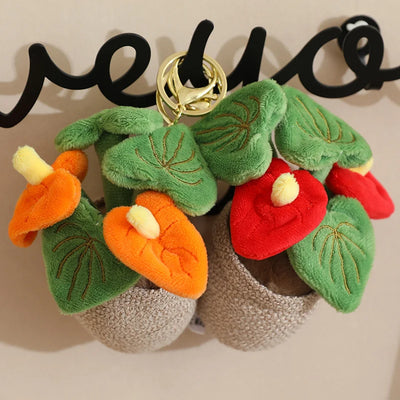 Smiling Anthurium Plush | Potted Flower Doll & Keychain Pendant
