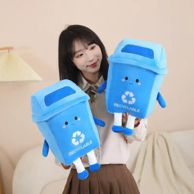 Plushie Recycle Bin – Cute Cartoon Trash Can Plush Toy Pillow, 12" | 30 cm