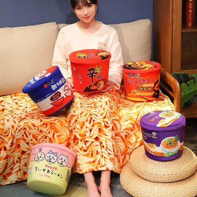 Plushie Instant Noodle Cup with Blanket – Ramen Bowl Pillow Gift