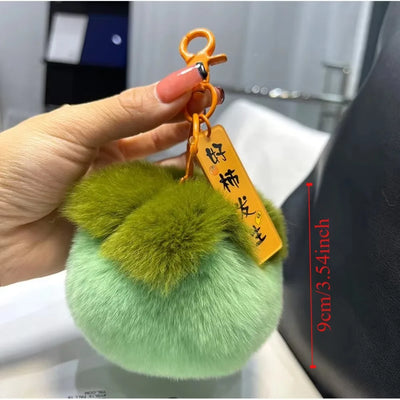 Mini Persimmon Rabbit Fur Keychain – Plush Soft Doll Key Ring