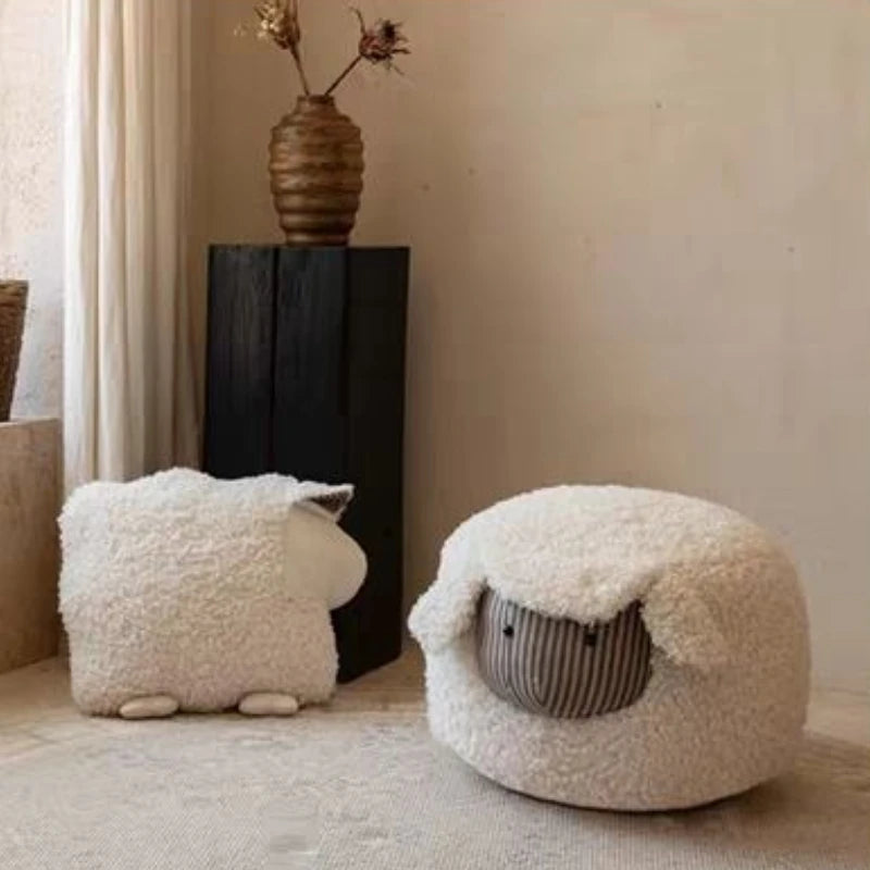 Sheep-Shaped Footstool Ottoman – Plush Household Stool