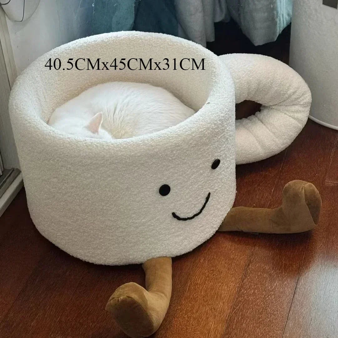 Coffee Cup-Shaped Cat Bed – Cozy Plush Cat House & Nest