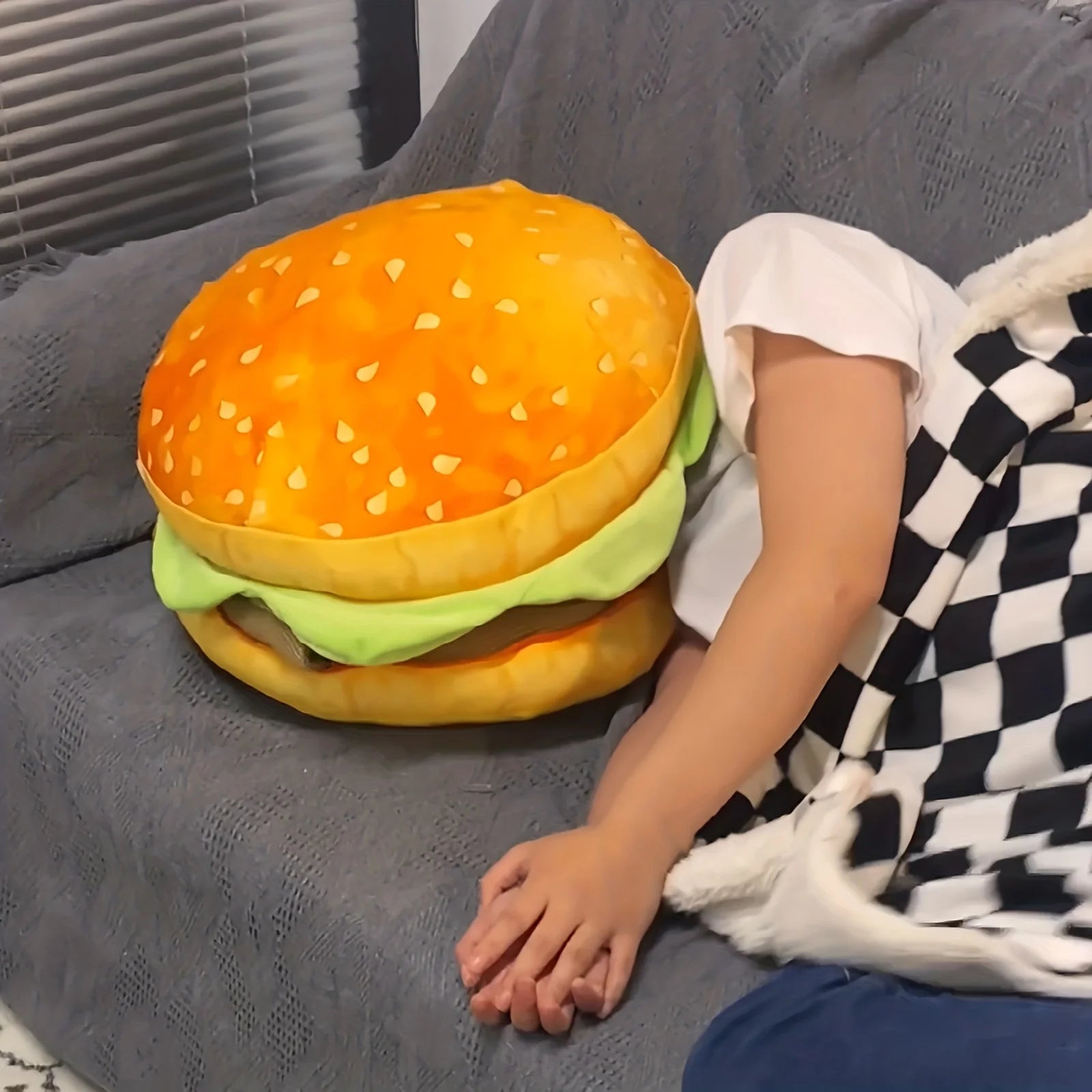 Realistic Burger Plush Pillow Cushion – Funny Prank Gift, 9" | 23 cm