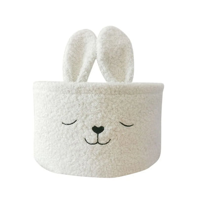 Rabbit Ears Plush Storage Basket | Cute Embroidered Toy Organizer
