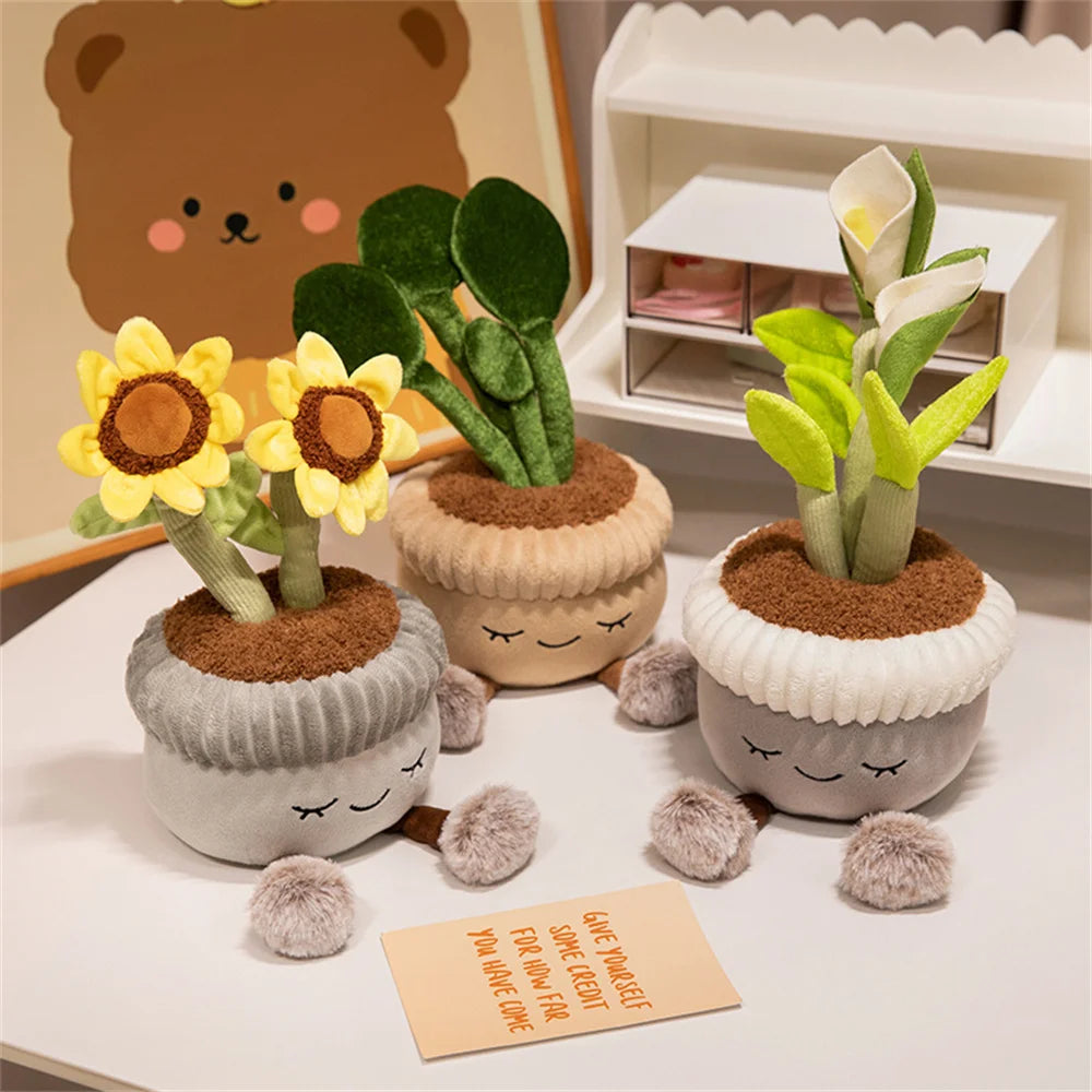 Kawaii Animal-Faced Potted Plant Plushies – Cat, Bear & Elephant, 12" | 30 cm