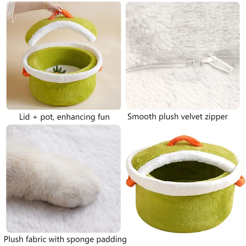 Cooking Pot Pet Bed 🍲 | Cozy Plush Bed for Cats and Small Dogs - Four Colors