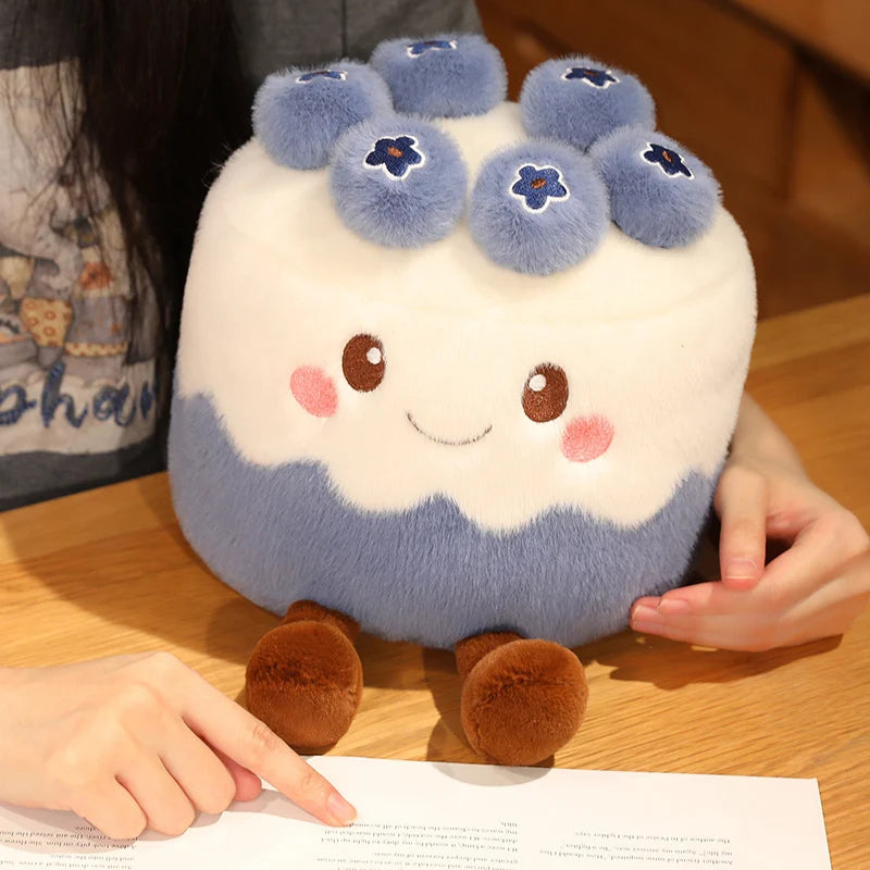 Kawaii Fruit Cake Plush Doll – Strawberry, Blueberry & Mango, 12" | 30 cm