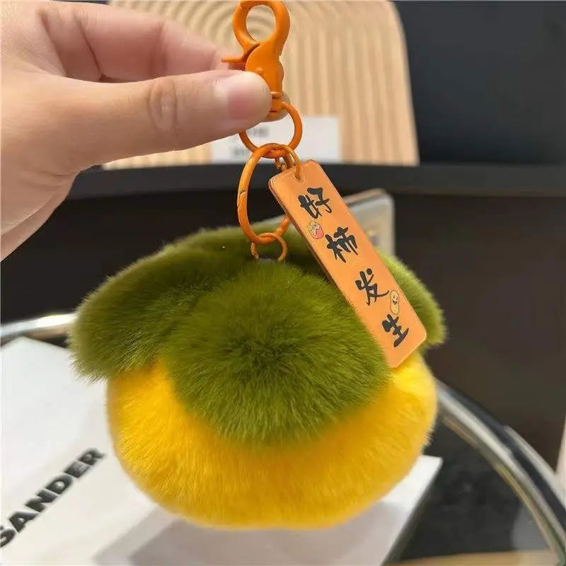 Mini Persimmon Rex Rabbit Fur Keychain – Cute Bag Pendant