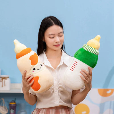 Kawaii Smiling Milk Bottle Plush Pillow | Cute Baby Bottle Stuffed Toy, 15\" | 38 cm