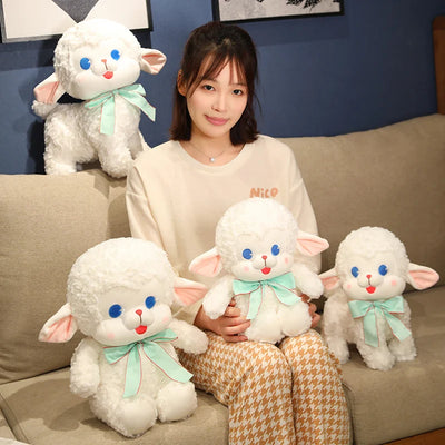 White Lamb Plushie with Bow, 8" |20 cm